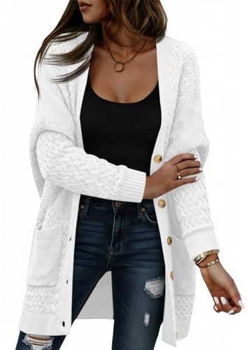 Saodimallsu Cardigan da donna, lungo, leggero, a maniche lunghe, aperto, in tinta unita, per il tempo libero, con tasca