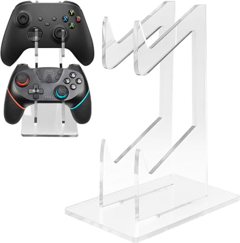 TMZELOA Supporto Controller Doppio in Acrilico Trasparente - Stand Universale per PS5 Xbox Switch - Supporto da Scrivania Compatto per Accessori Gaming - Design Elegante per Camera o Sala Giochi
