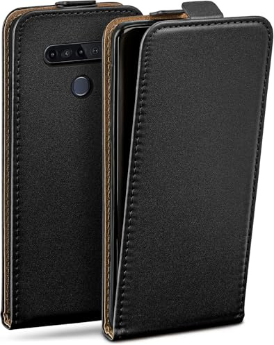moex Funda con tapa para LG K51S, funda plegable con protección de 360 grados, funda con protector de pantalla, piel sintética, color negro