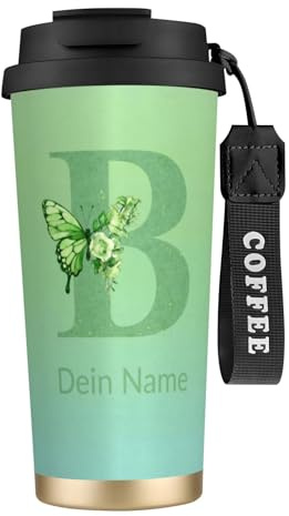 Kingmate Personalisierbarer Thermobecher 500ml mit Strohhalm & Deckel–Mit Namen graviert–Edelstahl Kaffeebecher Thermo to Go, Auslaufsicherer Isolierbecher für Büro, Reise, Camping & Geschenk