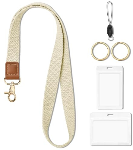 CHUQING Ausweishülle mit Band Schlüsselband zum Umhängen Beige | Polyester-Lanyard mit Kartenhüllen. Zum Tragen von Ausweisen, Zutrittskarten und Schlüsseln, ideal für Büro und Kreuzfahrt