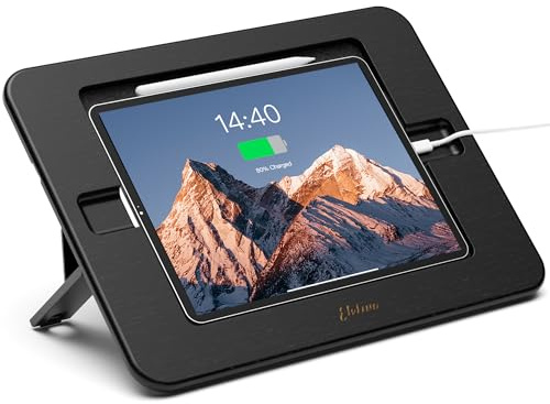ELETIUO Support de dessin en bambou portable et réglable sur plusieurs angles - Support de tablette avec stylet - Chargement sans fil - Compatible avec iPad Pro 12,9/13, iPad Air/Mini (9,7-13