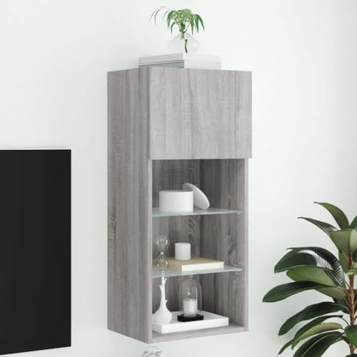 IBUQDDV TV-Schrank mit RGB-LED-Beleuchtung Grau Sonoma 40,5x30x90 cm, Holzwerkstoff Wandmontage Stauraum, Medienregal Unterhaltungszentrum