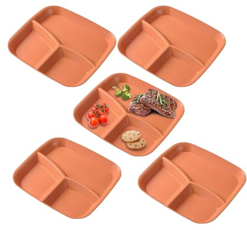 Assiettes à Compartiments pour Adultes | Plat De Service Réutilisable À 3 Compartiments | 5 Pièces Assiettes À,Pour Légumes Salade Riz Fromage Fruits Repas Adulte Cuisine