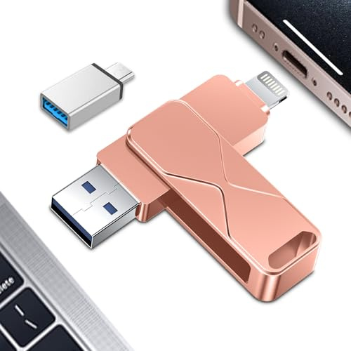 Chiavetta Usb per iPhone,Mfi Certified Lightning Memoria Esterna Pen Drive Penna Usb Chiavette 3 In 1 per iPhone,iPad,iOS,Macbook,Android,Pc (Pink, 512GB)