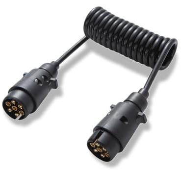 KARFIXON Rallonge Remorque 7 Broches 2,0 m, Câble Spirale Prise Remorque 7 Broches 12V - ISO 1724 - Mâle a Mâle