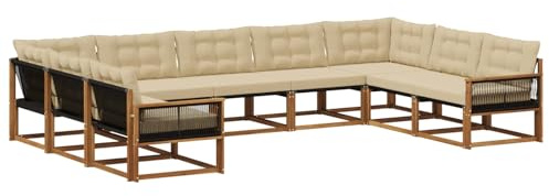 vidaXL Outdoor-Sofagarnitur mit Kissen 9 pcs Natur und Beige, Garten Lounge, Moderne Outdoor-Couch, witterungsbeständiger Sitzbereich, bequem für die Terrasse