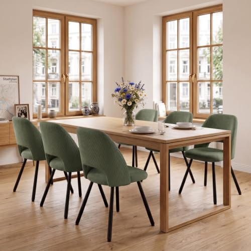 WAFTING 6er-Set 360° Drehbare Gepolsterte Esszimmerstühle mit Metallbeinen | Moderne Küchenstühle mit Durchbrochener Rückenlehne, Geeignet für Esszimmer, Schlafzimmer und Wohnzimmer, Grün