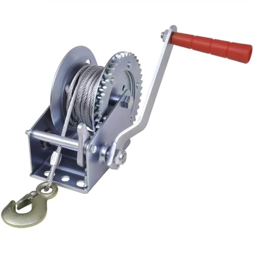 Runheo Cabrestante manual de hierro de 540 kg con cable de alambre de 10 m, transmisión 4,1 1, cuerda de 4 mm, gancho de 85 mm, 2 vías, 1 velocidad para remolque, barco, taller y carga