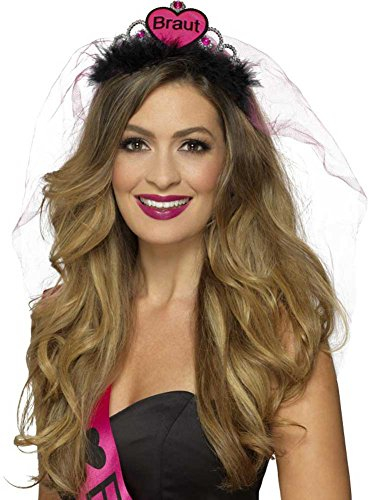 Braut Tiara, Pink & Black, with Veil