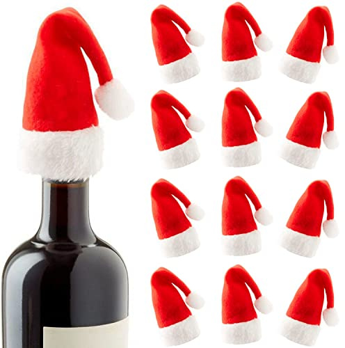 Robelli Mini Santa Hat Bottle Toppers Christmas Table Decoration (12 Pack)