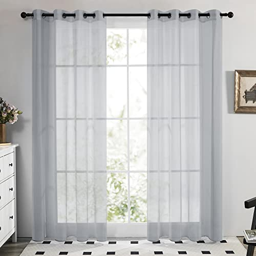 Deconovo 2 Stück Vorhänge, Grau, mit 8 Ösen, 140 x 180 cm, für den Außenbereich, für kleine Fenster