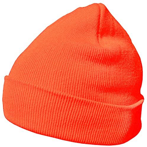 DonDon Mütze Herren Mütze Damen Wintermütze Beanie klassisches Design Neonorange