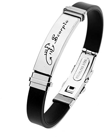 ODETOJOY 12 Konstellationen Sternzeichen Armband Damen Surferarmband Armreif Seil Sternbild Edelstahl Manschette Männer Gummi Horoskop Astrologie Armband mit Pulseras Schmuck (Skorpion)