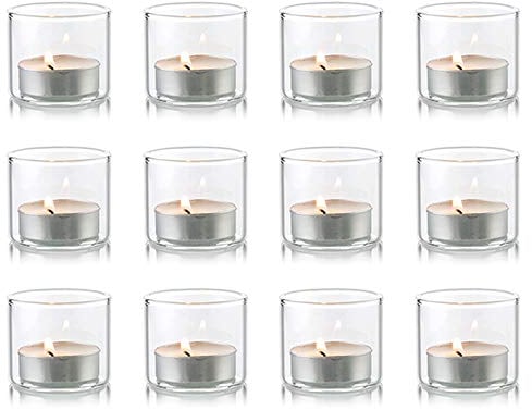 Nuptio Klarglas Votivkerzenhalter Satz von 12 Mini Teelichthalter Kerze Teelichthalter 4.6cm Breite Weihnachten Kerzenhalter Dekorationen Votivhalter für Hochzeit Party Halloween