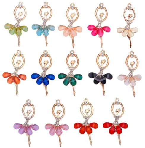 PandaHall 14Pcs Kristall Ballerina Charms Inlayd Strass Harz Ballett Tänzer Anhänger Hängen Große Anhänger Legierung Anhängers für Teen Frauen DIY Armband Halskette Schmuck Herstellung