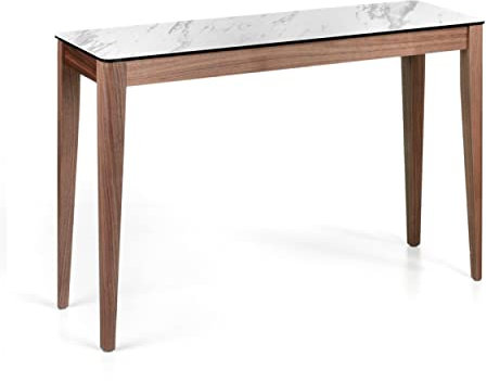 Ángel Cerdá - Mueble Consola con Tapa de Porcelánico Calacatta y Estructura en Nogal - Consola de Entrada Moderna en Madera y Mármol - Diseño Elegante y Versátil - 120 x 39 x 75 cm