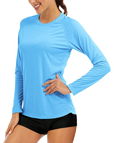 MAGCOMSEN Damen UV Langarmshirt UPF 50+ Sonnenschutz Shirt Atmungsaktiv Outdoor Laufshirts Frauen Schnelltrocknend Strand Shirts Casual Freizeit Sommershirt Blau L