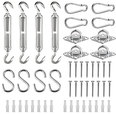48 Pcs Sonnensegel Befestigung, SWAWIS Befestigungsset Sonnensegel Zubehör Heavy Duty Edelstahl Spanner Karabiner für Viereckigen Dreieckigen Sonnensegeln Rostfreier