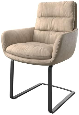 Schwingstuhl Abelia-Flex mit Armlehnen Freischwinger flach Schwarz Mikrofaser Beige Vintage