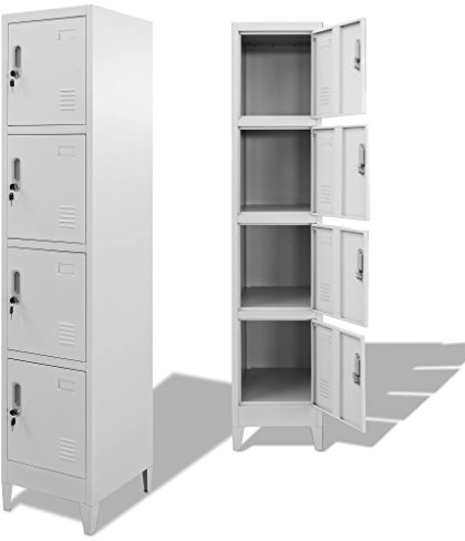 Tidyard Schließfachschrank mit 4 Fächern Lüftungsöffnungen Metallschrank Umkleideschrank Stahlschrank Schrank Spind 38x45x180cm Grau Stahl