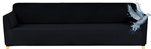 Poligino Sofabezug, 4-Sitzer, wasserdicht, dehnbar, Schutz für Sofas mit Armlehnen, Schwarz