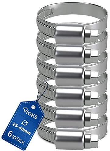VIOKS Schlauchschellen Benzinschlauch Schellen Poolschlauch SET 6x 25-40mmØ Rohrschellen Klein Edelstahl Schlauch Klemmen/Schelle Waschmaschinenschlauch/Schlauch Schellensatz/Pool Schellen