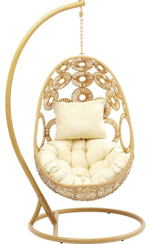 Kare Design Hängesessel Ibiza, Beige, Indoor und Outdoor, Hängestuhl, Hängekorb, mit 2 beigen Kissen, Beiges Stahlgestell, 209x120x104 cm (H/B/T)