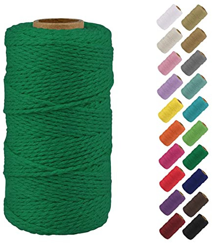 Binwat Natural Macrame Cotton Cord Twine String Colored Cotton Rope Yarn for DIY Crafts Knitting Plant Hangers Christmas Wedding Decor (Green, 2mmx100m)
