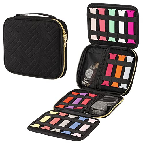 Eono Uhrenarmband Organizer, Erweiterbar Uhrenarmband Aufbewahrungstasche Hält 26 Riemen Wasserdicht Uhrenarmbänder Tasche für Uhrenarmbänder Uhren Stifte Ladekabel, Schwarz