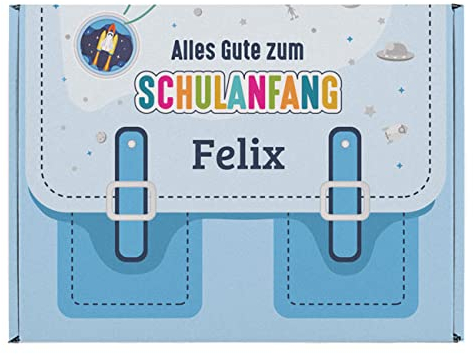 Striefchen® Alles Gute zum Schulanfang - Geschenkverpackung mit Name (Schulranzen Blau, ca. 21,5 cm x 8,5 cm x 15,5 cm (B/H/T))