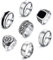 JeweBella 7 Stück Edelstahl Ringe für Herren - Silber Matt Poliert, Keltischer Knoten, Vintage Schwarz Siegelring, Gravur Gothic Biker Set für Männer