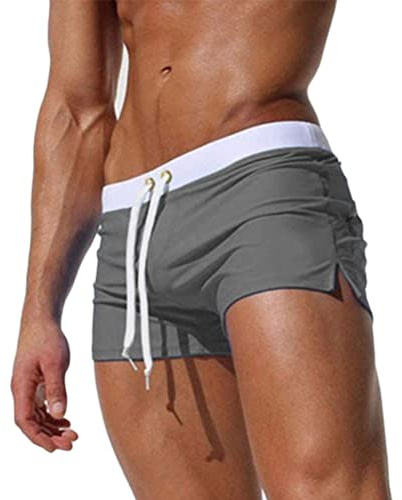 Oanviso Maillot de Bain Serrés pour Hommes avec Poche Zippe Boxer Trunks Shorts Shorts de Sports Nautiques avec Cordon de Serrage Classiques Couleur Unie Surf Shorts Swimpants A Gris L