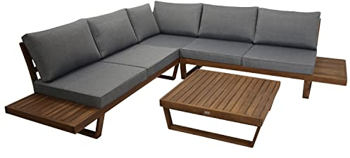 DEGAMO Loungeset Gartenset Cartagena mit Ecksofa und Loungetisch 15-teilig, Akazienholz braun geölt, mit Polstern grau, Stellmaß 248x248cm, Indoor + Outdoor