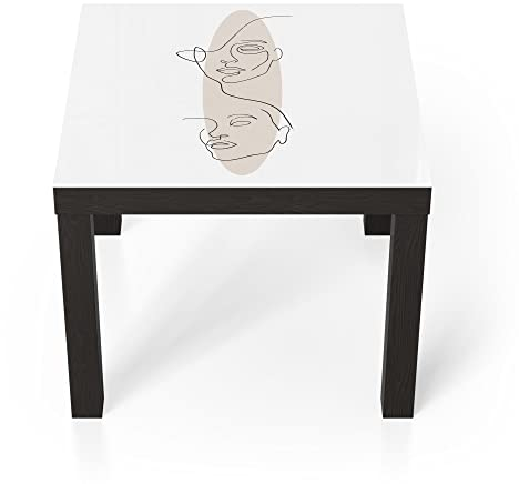 DEQORI Glastisch | schwarz klein 55x55 cm | Motiv Linien-Gesichter vor Oval | ausgefallener Beistelltisch aus Glas | Hochglanz Couchtisch fürs Wohnzimmer | moderner Couch Tisch mit Design