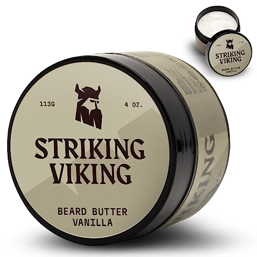 Striking Viking Beard Butter - Mantequilla para barba no grasa para hombres con ingredientes naturales 4oz - Mantenga su barba hidratada y refrescante con la crema para barba (vainilla)