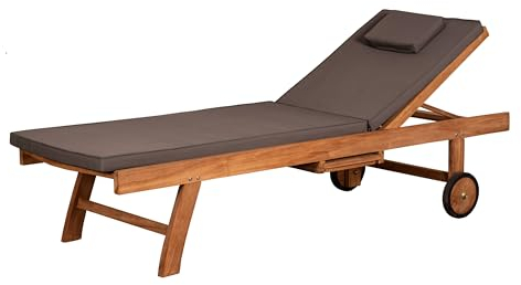 GMD Living Teakholz Gartenliege Woodie mit Rädern in Natur/grau