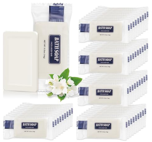 SLequipo 50 Pack Bar Soap Bulk, 14g Mini Bath Soap Individually Wrapped, 0.5 oz Travel Small Hotel Soaps Travel Size Toiletries for Hotel Guest
