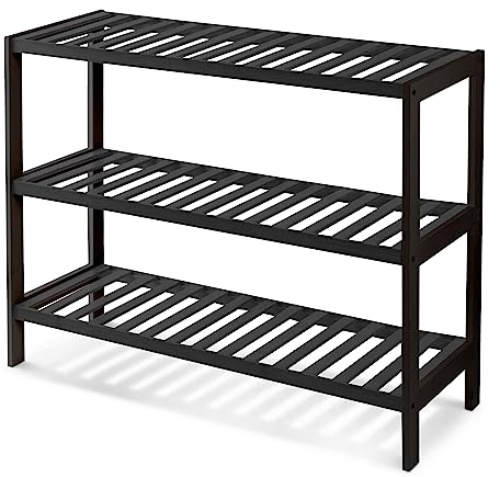 KEPLIN 3 Tier Natural Bamboo Shoe Rack Easy Assembly & Strong Design Stand Shelf Organiser Ideal for Corridor,Bedroom,Bathroom,Hallway & Small Spaces Large Capacity Up to 9 Pairs of Shoes(55x70x25cm)