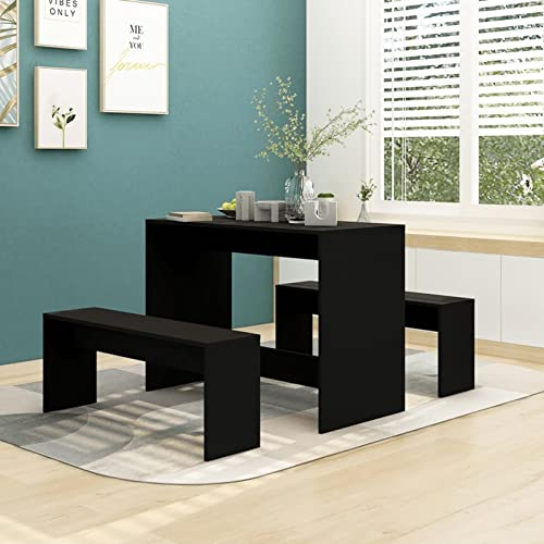 JUNZAI 3-TLG. Essgruppe, Esstisch Mit Stühlen, Tisch Mit Stühlen Set, Tisch Esszimmer, Esszimmergruppe, Esszimmer Set, Tischgruppe, Schwarz Holzwerkstoff