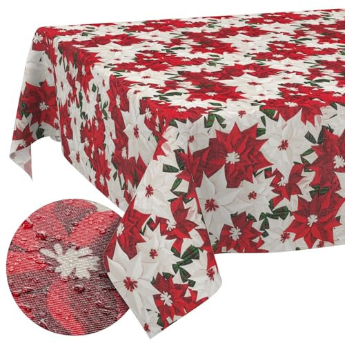 Tischdecke aus Stoff Textil abwaschbar Tischwäsche Tischtuch Baumwolle Polyester Christmas Flower 260x140cm In-/Outdoor Tischdecke