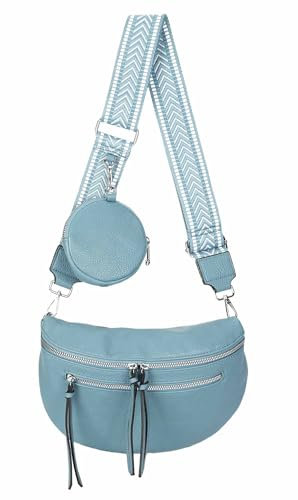 ITALYSHOP24 Damen Tasche Umhängetasche Brusttasche Muster Gürtel Bauchtasche Crossbody Gürteltasche Hüfttasche Crossover Bodybag Schultertasche Handytasche Leder Optik Hellblau