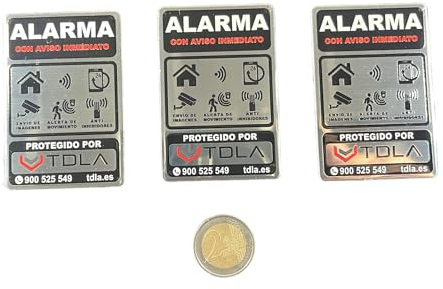 NO PARECE REAL, LO ES Disuasorio Alarma. 3 Etiquetas adhesivas de ALUMINIO resistente agua. PUERTA VENTANA BUZON
