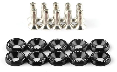 Wambere 10 Stück Universal M6 x 20mm Schraubenscheiben Auto Schrauben Aluminium Stoßfänger Unterlegscheibe Unterlegscheibe,KotflüGel Unterlegscheibe Schraube,Autozubehör Motorraum Dress Up,Schwarz