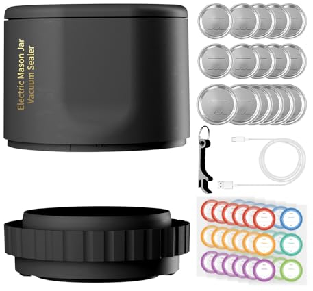 Kit de sellador al vacío de tarros Mason, sellador eléctrico al vacío para tarros Mason con 15 tapas de botella Mason y 6 piezas de papel de etiqueta y 1 abridor de botellas, sellador automático de