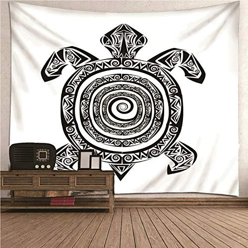 CEVAN Wandbehang Für Draußen Wandtuch Indie Schildkröte Wandteppichnatur Wanddekoration Für Außen Kunst Dekorationen Decke Wandbehang Stoff Weiß Schwarz 200x150cm