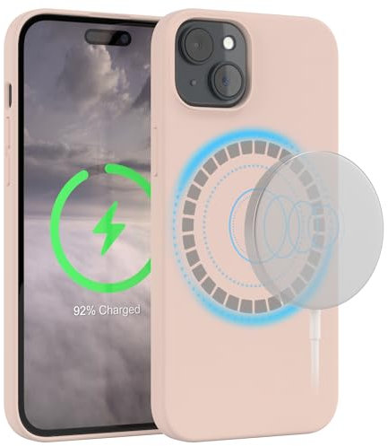 EAZY CASE – Cover in Silicone per iPhone 15 Plus, cover con ricarica Qi in silicone, morbida e antiurto, protezione sottile per fotocamera, copertura TPU resistente in Marrone antico
