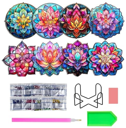 HO2NLE Diamant Painting Dessous de Verre, 8 pièces Sous Verre DIY de Peinture Florale au Diamant pour La Décoration de la Vie à La Maison telles que Des Tasses Des Vases