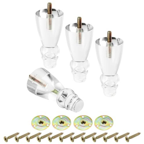 QUARKZMAN Acryl Möbelfüße 100mm/3.94 Lang Ersatz Sofa Füße Kabinett Modern Klar mit Montage Hardware Set von 4 für Sofa Bank TV Ständer Stuhl Kommode