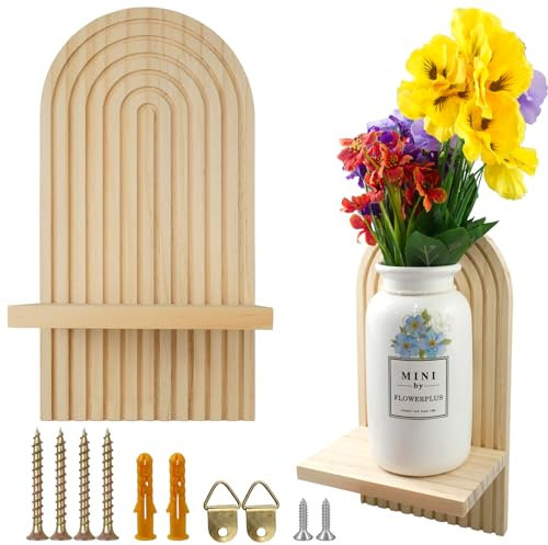 SenaiMy 2 Stück Wandregal Holz Boho Wanddeko, Boho Deko Holz Regenbogen Schweberegale, Böhmische Hängeregal Wandregale, Geeignet für Haus, Wohnzimmer, Büro, Schlafzimmer, Bad, Küche Wand Dekoration